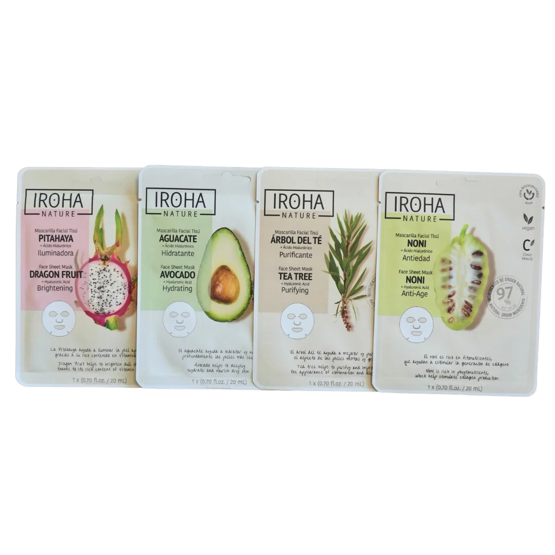 Probier-Set Vliesmasken: Inhalt: je 3x Vliesmasken: Avocado, Tea Tree, Noni, Dragon Fruit Probier-Set Vliesmasken: Inhalt: je 3x Vliesmasken: Avocado, Tea Tree, Noni, Dragon Fruit