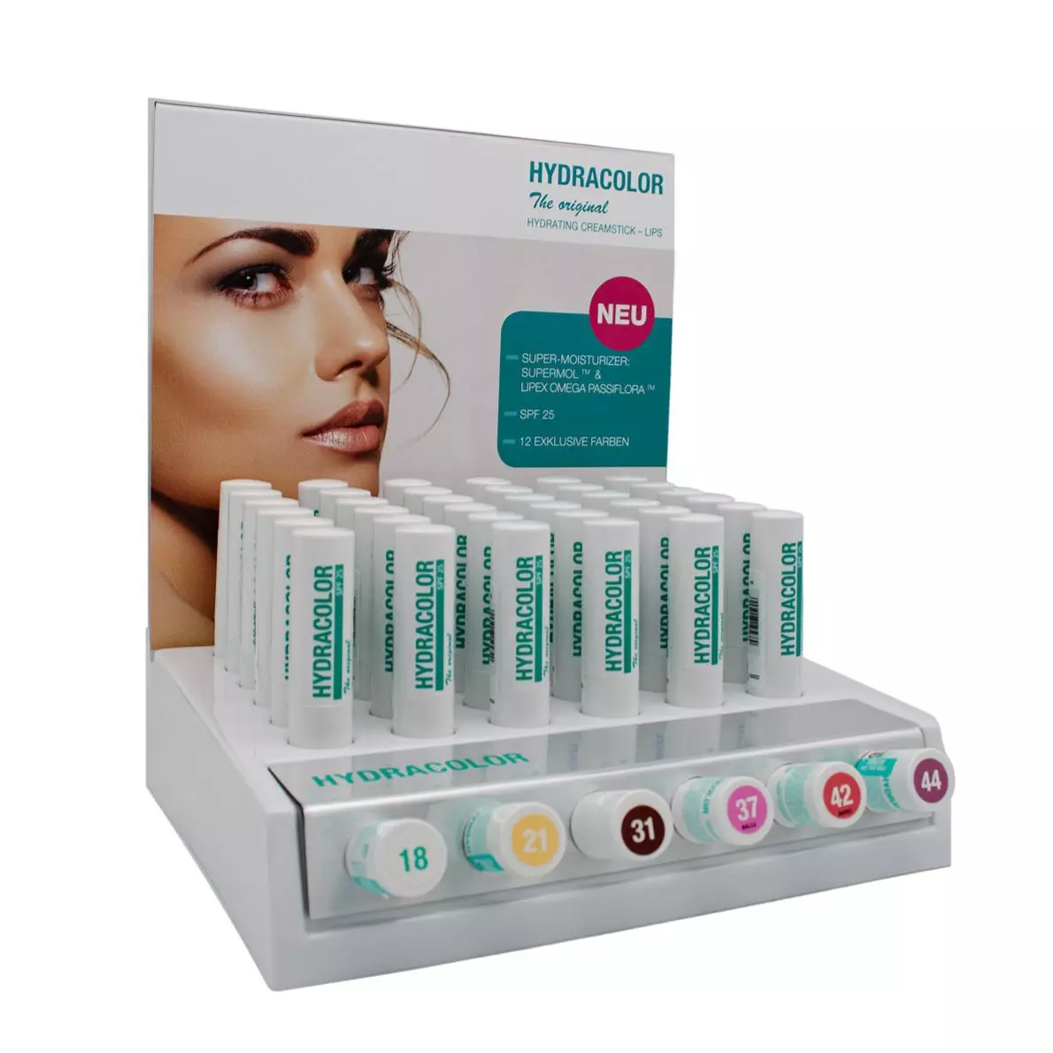 Display Hydracolor Set 1 (je 6x 9518,9522,9531,9537,9542,9544+Tester) - VK 6,20€/St.+ Display Hydracolor Set 1 (je 6x 9518,9522,9531,9537,9542,9544+Tester) - VK 6,20€/St.+